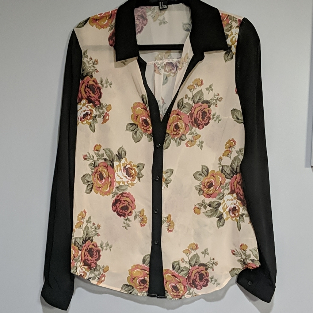 Forver 21 Sheer floral button down shirt